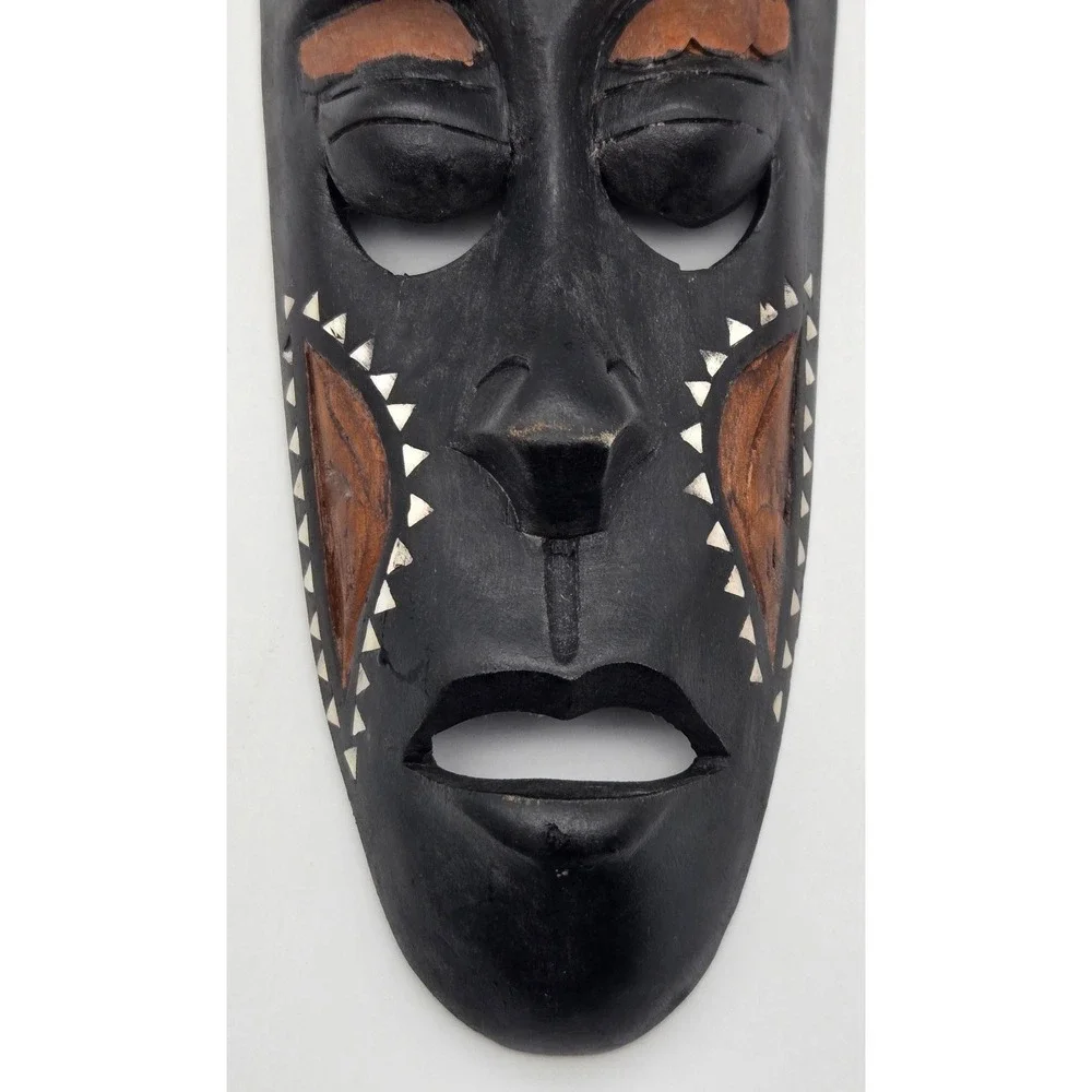 Vintage Carved Wooden Wall Mask Bahamas Folk Art Tribal‎ Style Home Decor 12.75